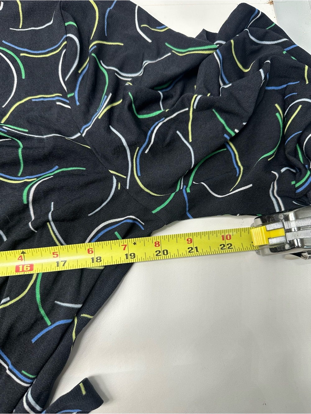 Lane Bryant‎ Black Wrap Blouse with Green and Light Blue Swirl Print - Picture 6 of 9